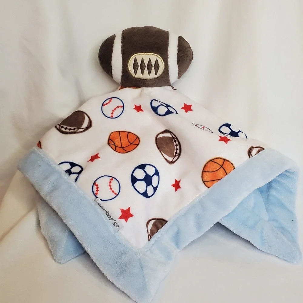 Carters Blue Plush FOOTBALL Sports Themed Baby LOVEY Lovie Security‎ Blanket New